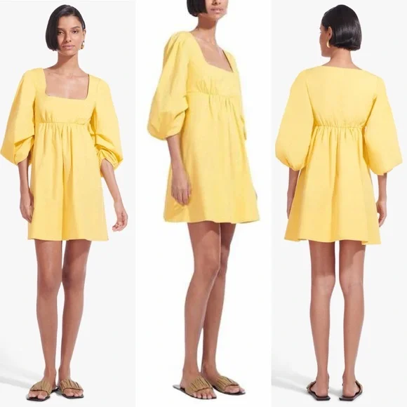 Staud Sophie 3/4 puff sleeve cotton poplin mini dress size M medium - Picture 11 of 16